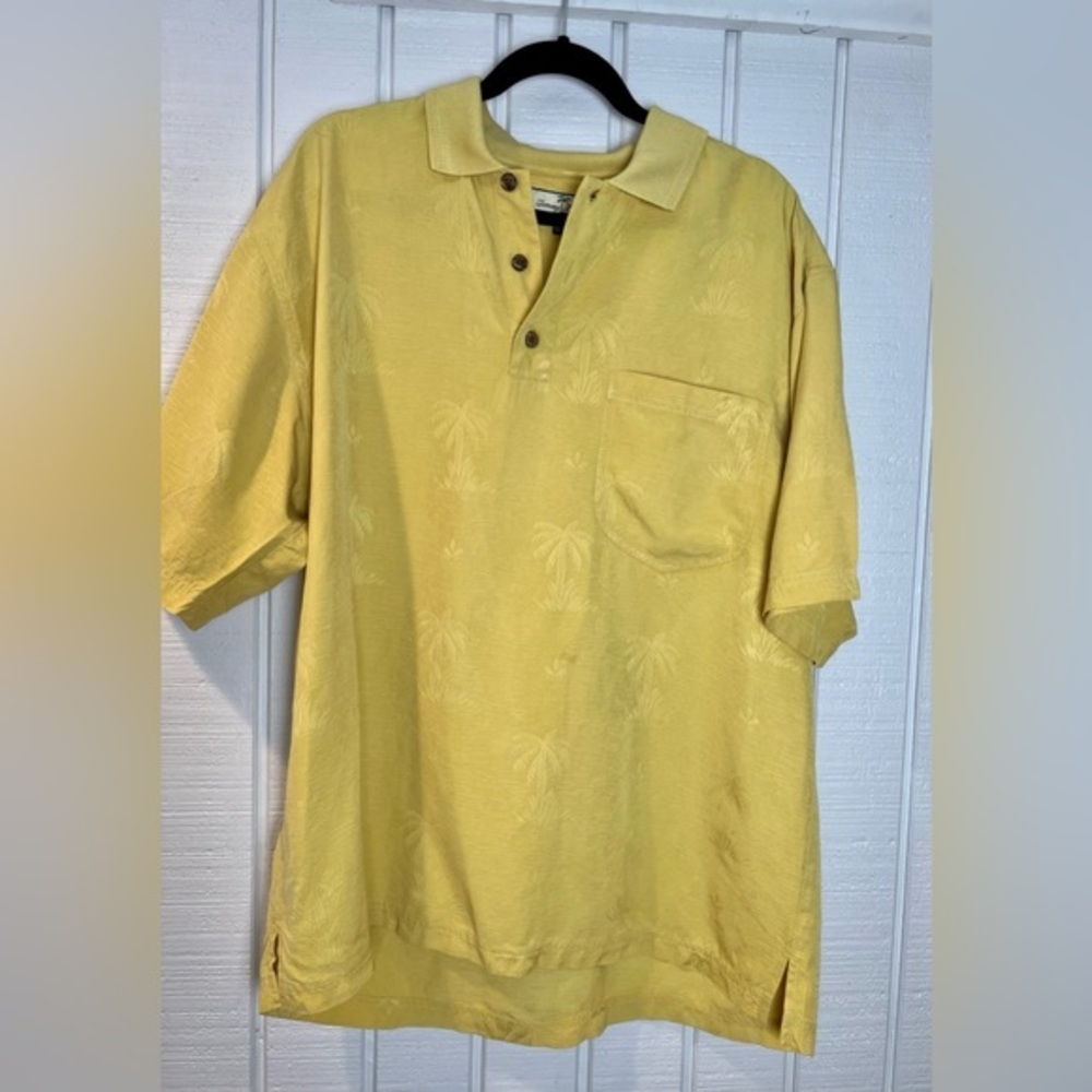 Tommy Bahama Mens Silk Shirt yellow Palm tree Print‎ Large